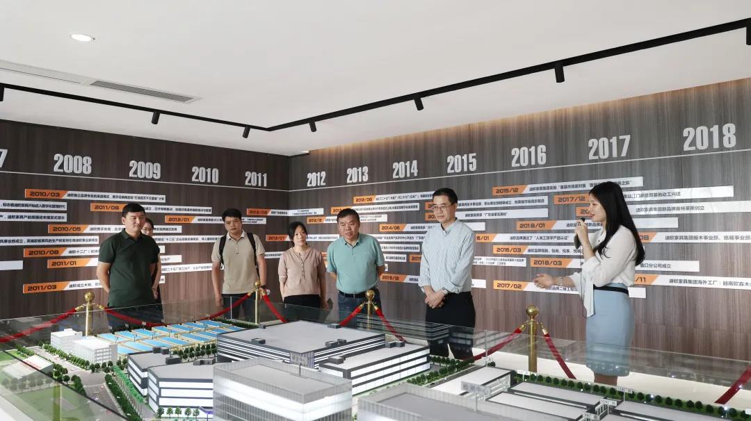 在沙盤前，工作人員為王克會長講解集團的發展規劃